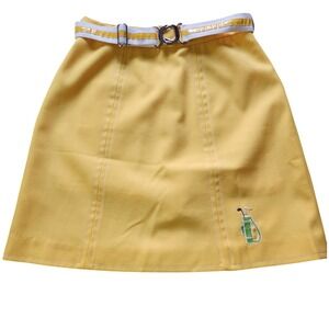 Hadley Golf Skort Women's 14 Yellow Vintage Embroidered Belted Skirt